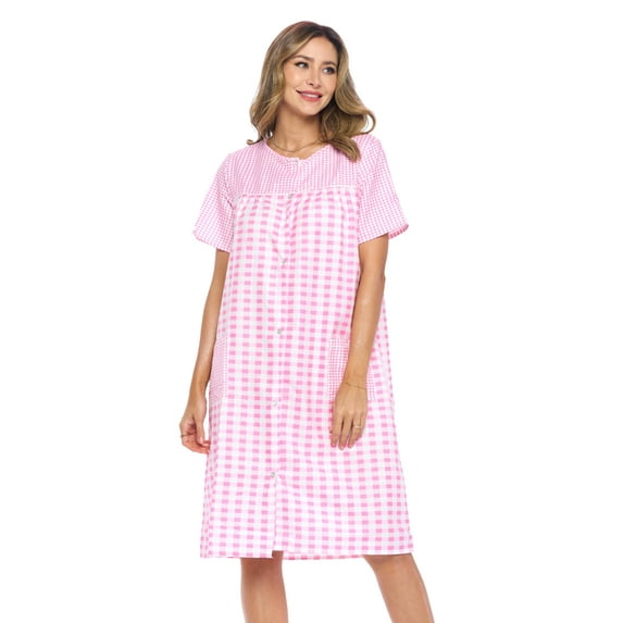 Casual Nights Women's Snap Front House Dress Short Sleeve Woven Duster Housecoat Lounger Sleep Gown