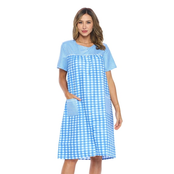 Casual Nights Women's Snap Front House Dress Short Sleeve Woven Duster Housecoat Lounger Sleep Gown