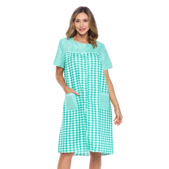 Casual Nights Women's Snap Front House Dress Short Sleeve Woven Duster Housecoat Lounger Sleep Gown