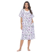 Casual Nights Women's Snap Front Lightweight Housecoat | Short Sleeve House Dress Duster Lounger Robe with Pockets | Cotton Poly Knit, Mid Calf | Purple Butterfly XX-Large