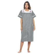Casual Nights Women's Snap - Front House Dress Short Sleeve Woven Housecoat Duster Lounger Robe with Pockets