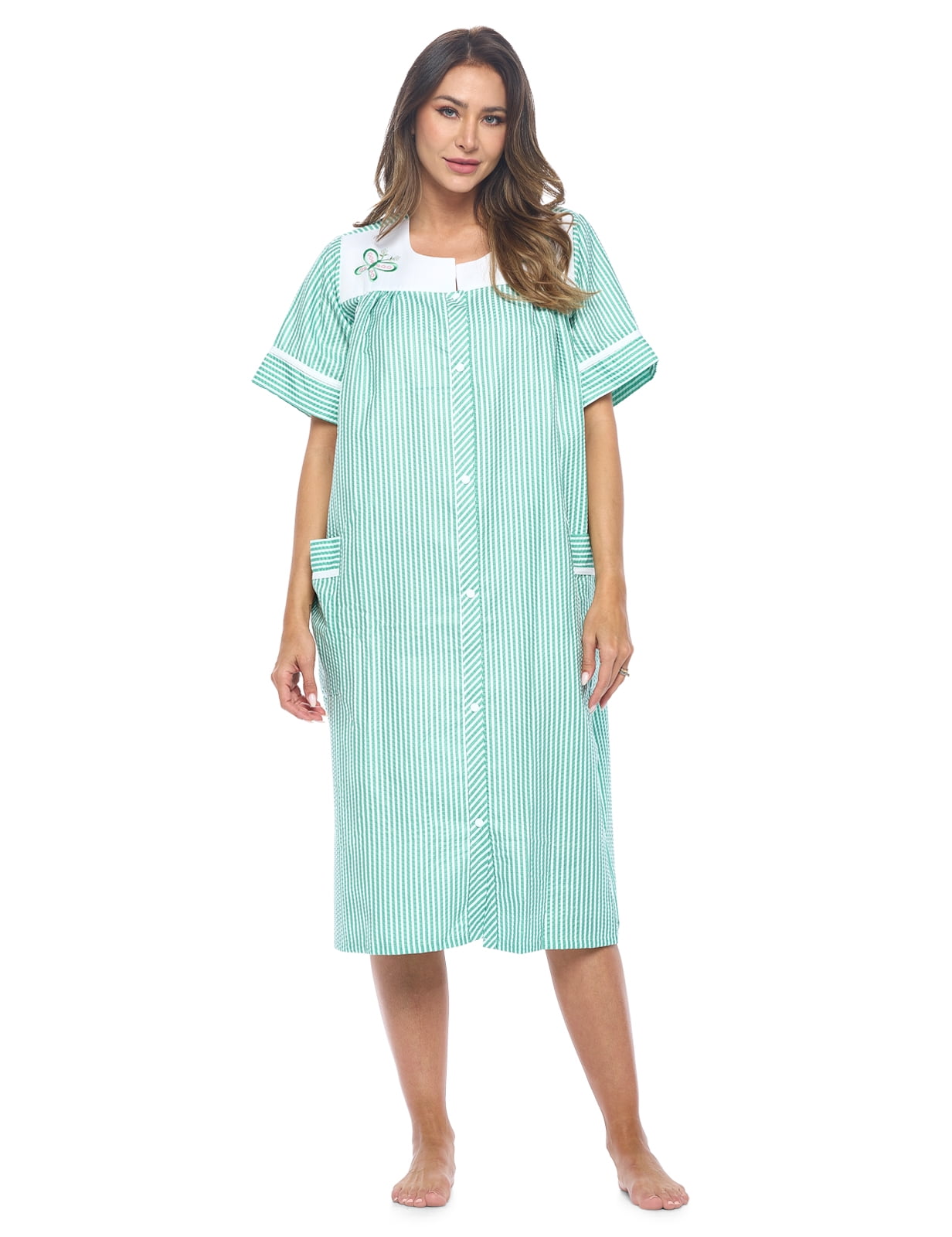 Casual Nights Women's Snap Front House Dress Short Sleeve Woven