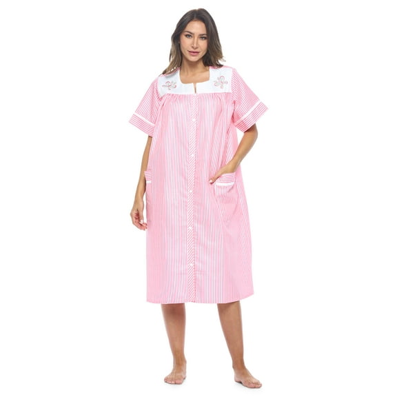 Casual Nights Women's Snap-Front Short Sleeve Cotton Duster Housecoat with Pockets