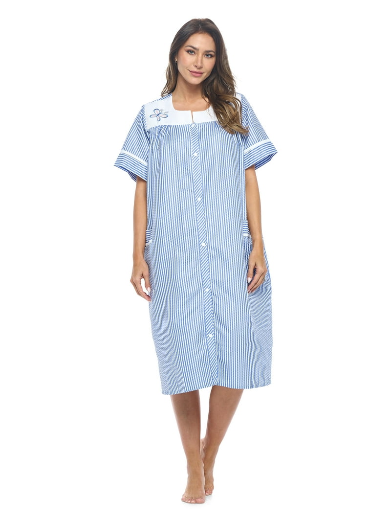 Casual Nights Women's Snap Front House Dress Short Sleeve Woven