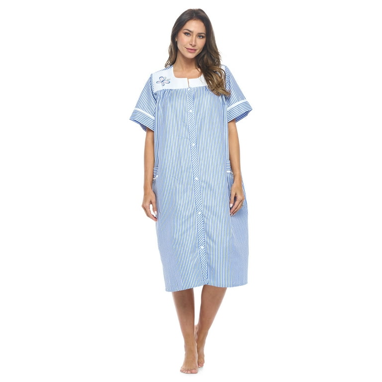 Casual Nights Women's Snap - Front House Dress Short Sleeve Woven Housecoat  Duster Lounger Robe with Pockets : : Clothing, Shoes 