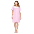 thumbnail image 1 of Casual Nights Women's Snap Front House Dress, Lightweight Short Sleeve Cotton-Poly Knit Duster Robe with Pockets, Mid-Calf, Pink Stripe Small, 1 of 6