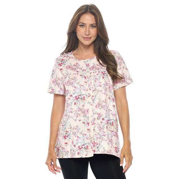 Casual Nights Women's Snap Front Smock Cobbler Woven Scrub Apron Top with Pockets