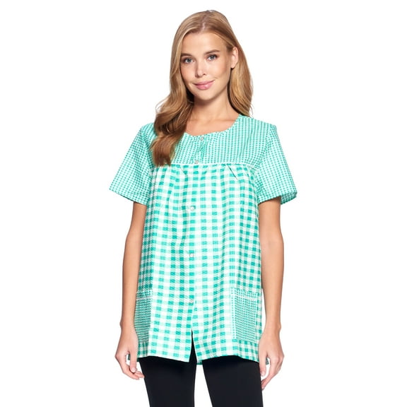 Casual Nights Women's Snap Front Smock Cobbler Woven Scrub Apron Top with Pockets