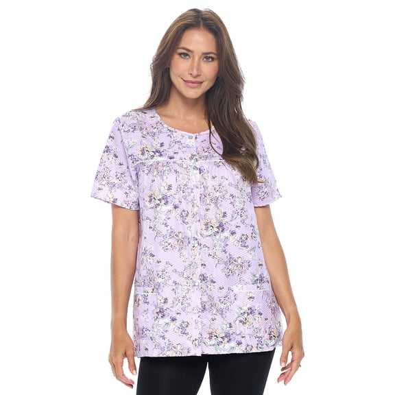 Casual Nights Women's Snap Front Smock Cobbler Woven Scrub Apron Top with Pockets