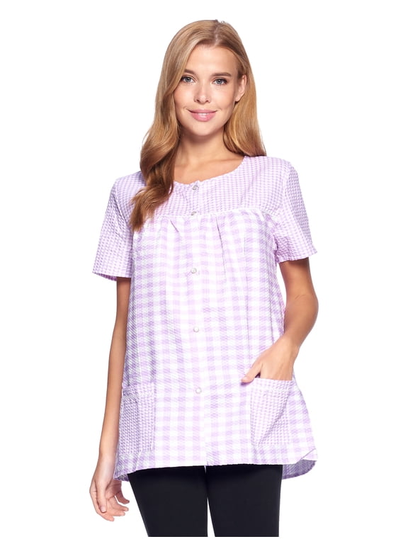 Women's Snap Front Smock Cobbler Woven Scrub Apron Top with Pockets