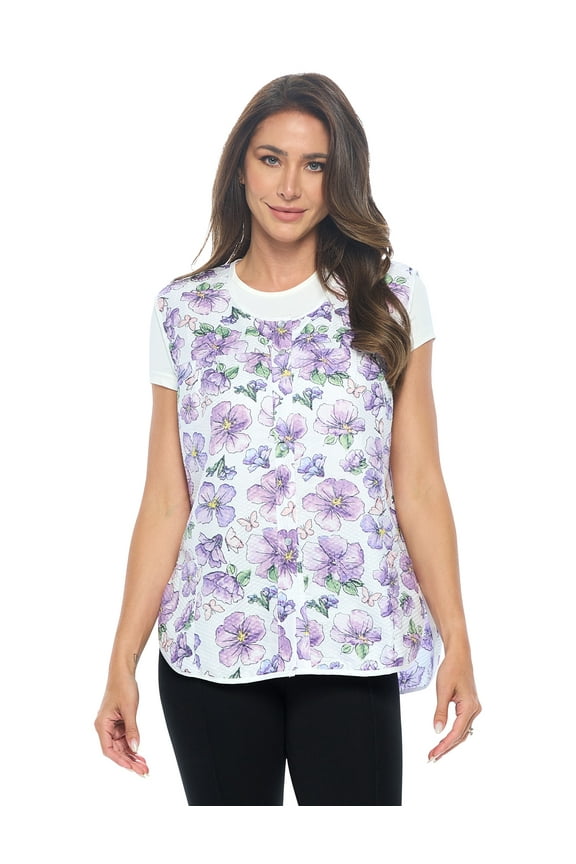 Women's Snap Front Smock Cobbler Woven Scrub Apron with Pockets