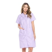 Casual Nights Women's Snap front House Dress Short Sleeve Woven Duster Housecoat Lounger Sleep Dress