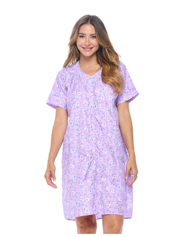 Women's Dressing Gown - XXL, 55% Cotton, Short Sleeve Woven Robe Duster