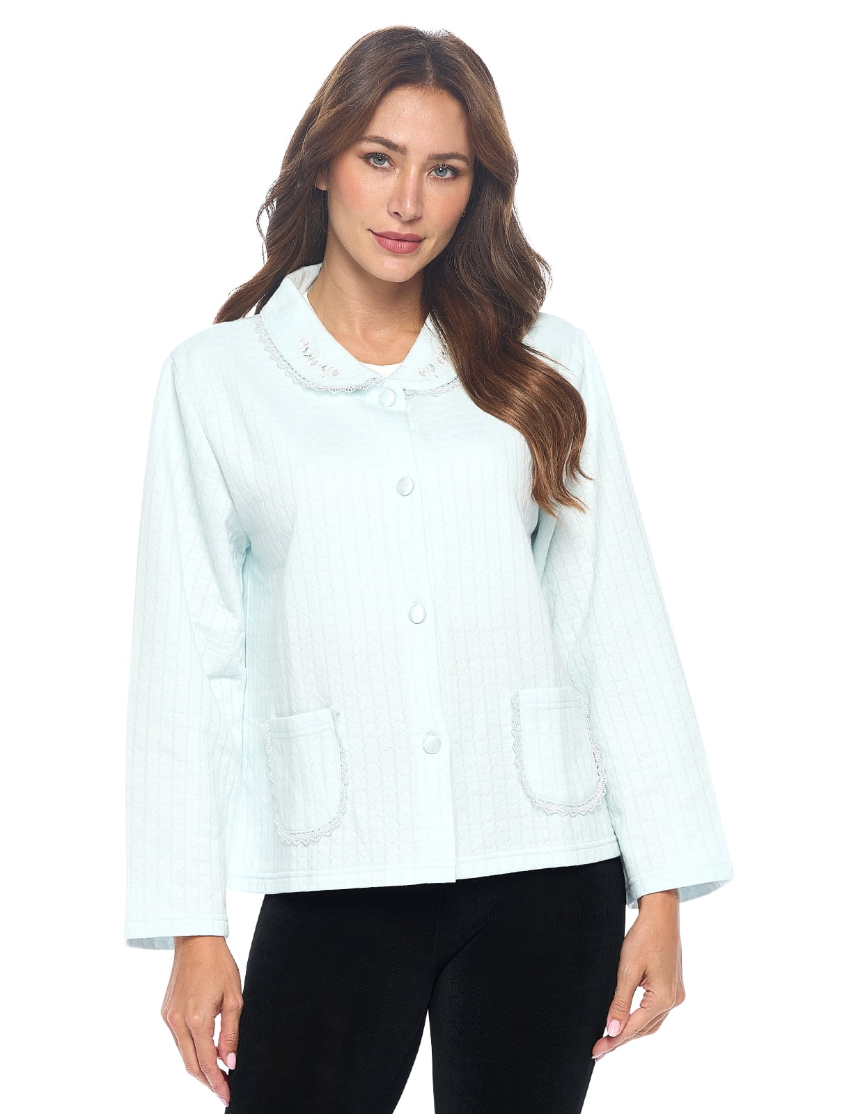 Casual Nights Women's Soft Bed Jacket, Button Front Long Sleeve Sleep Top with Pockets