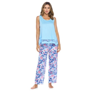Casual Nights Women's Tank Top & Long Pants Pajama Set - Cami with Printed Bottom Sleepwear Pjs
