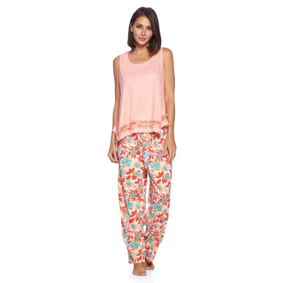 Casual Nights Women's Tank Top & Long Pants Pajama Set - Cami with Printed Bottom Sleepwear Pjs