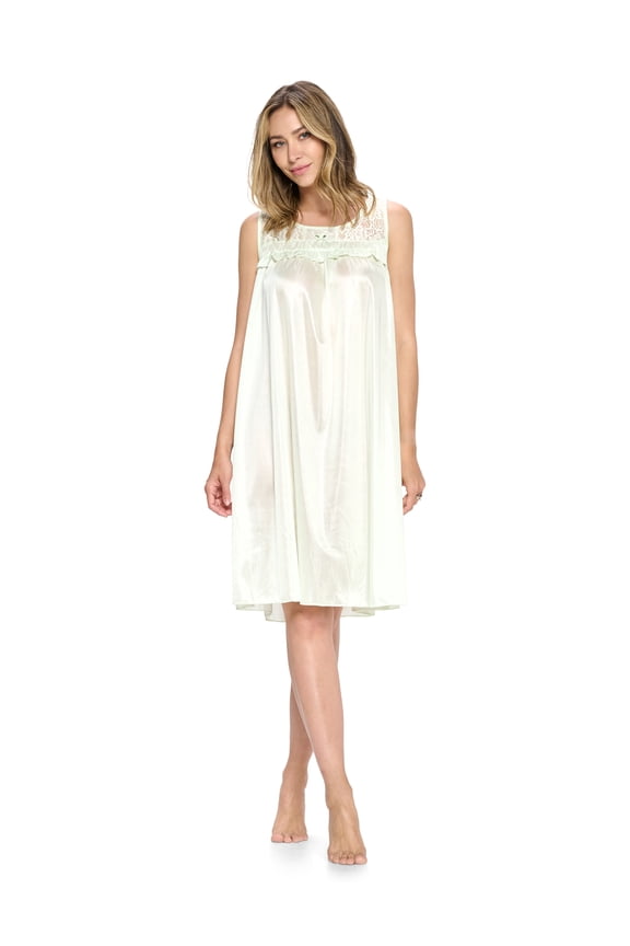 Women's Tricot Sheer Lace Sleeveless Nightgown