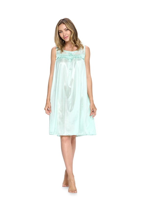Women's Tricot Sheer Lace Sleeveless Nightgown
