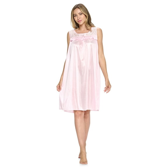 Casual Nights Women's Tricot Sheer Lace Sleeveless Nightgown