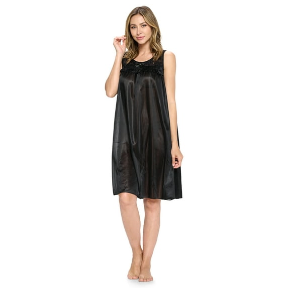 Casual Nights Women's Tricot Sheer Lace Sleeveless Nightgown