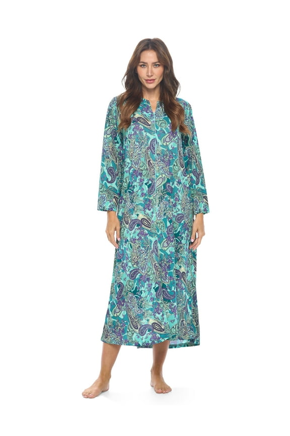 Women's Zip-Front Lounger Robe Long Duster Housecoat with Pockets