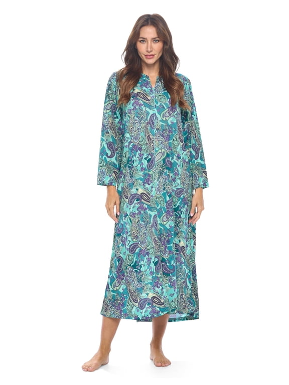 Women's Zip-Front Lounger Robe Long Duster Housecoat with Pockets