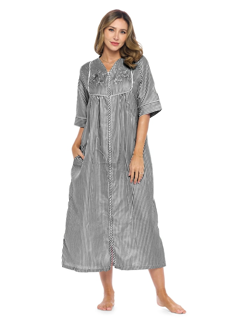Casual Nights Women's Lightweight Seersucker House Dress, Zip