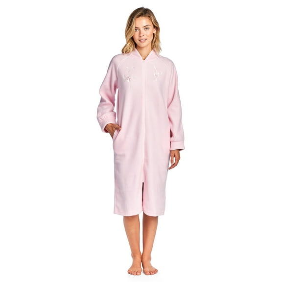 Casual Nights Women's Zip Up Front Long Fleece Robe House Dress