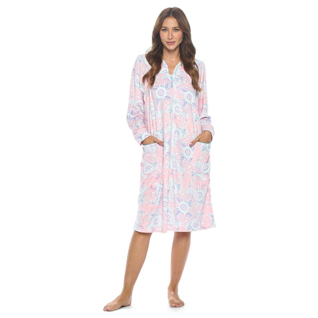 Casual Nights Women's Zip Up Robe Housecoat, Velour Duster Lounger