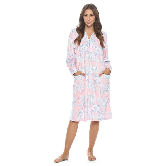 Casual Nights Women's Zip Up Robe Housecoat, Velour Duster Lounger Dress with Pockets