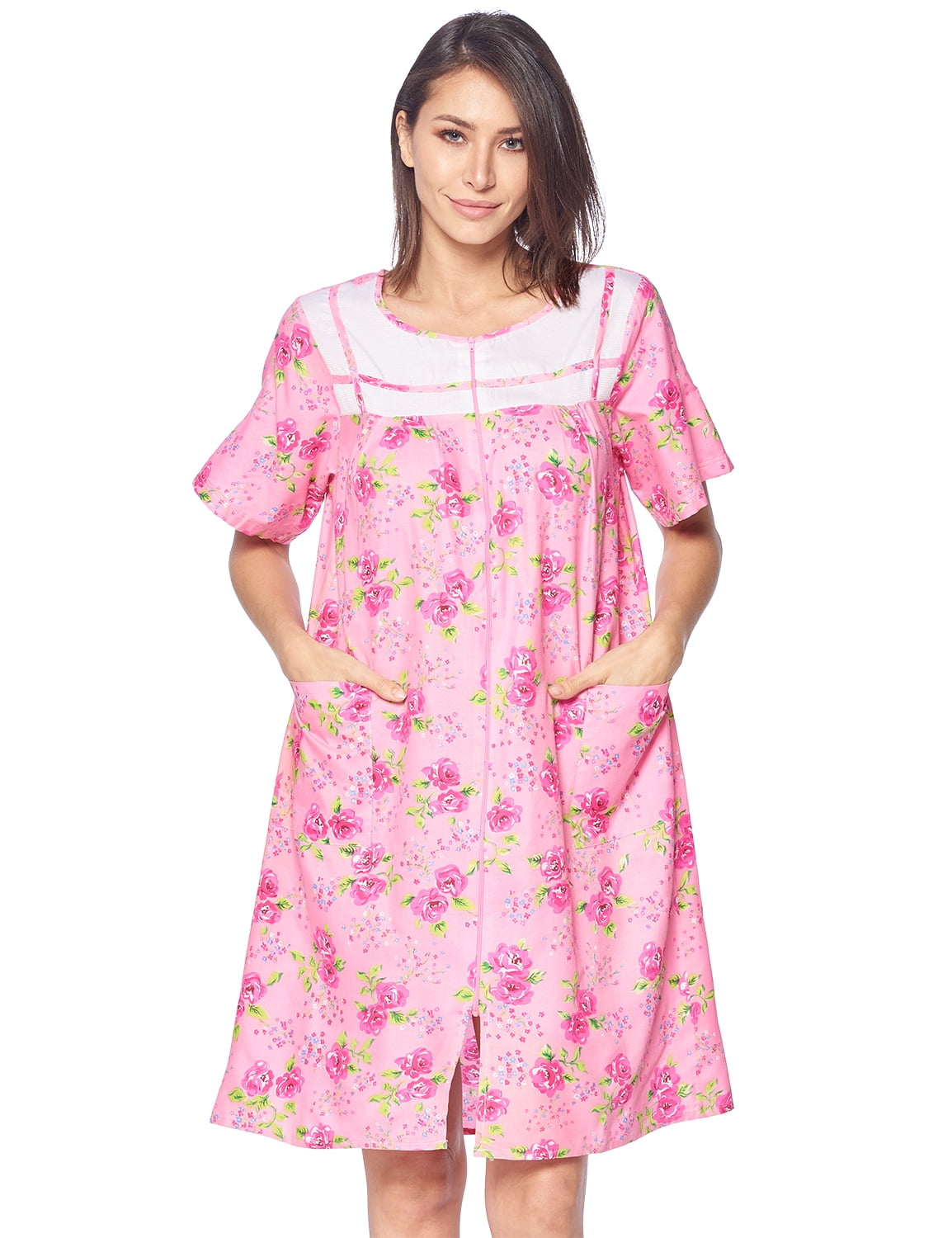 Casual Nights Women's Zipper Front House Dress Short Sleeves