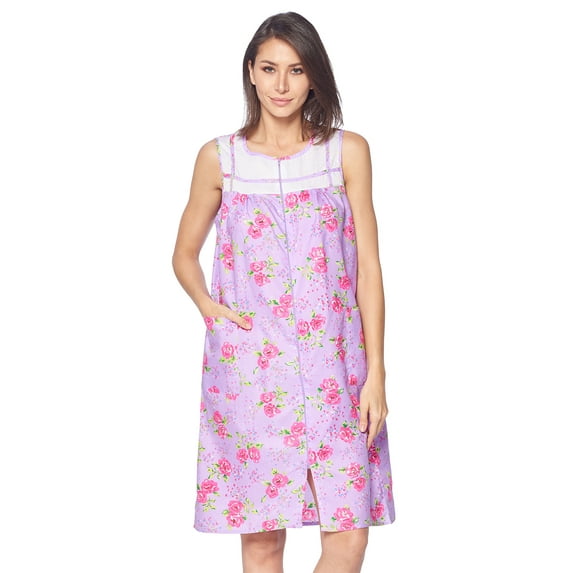 Casual Nights Women's Zipper Front House Dress Sleeveless Seersucker Housecoat Duster Lounger