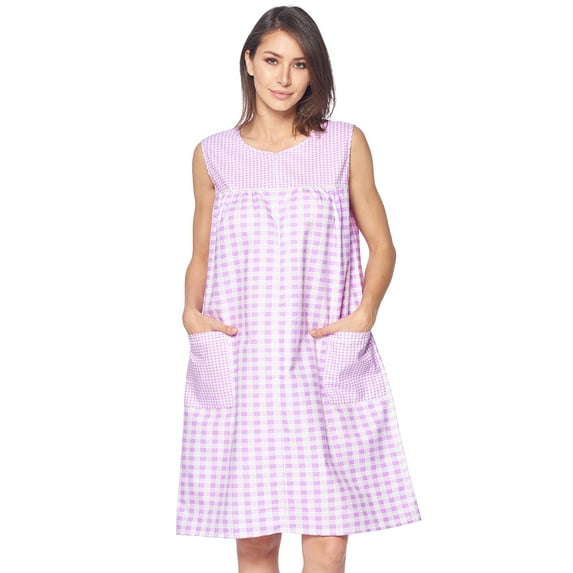 Casual Nights Women's Zipper Front House Dress Sleeveless Seersucker Housecoat Duster Lounger