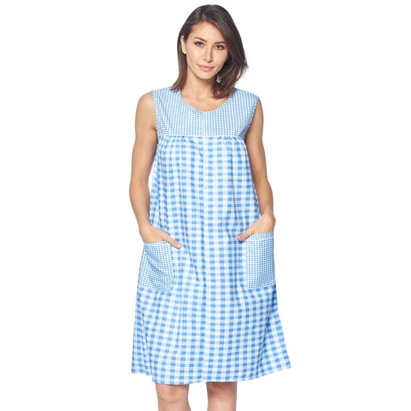 Casual Nights Women's Zipper Front House Dress Sleeveless Seersucker Housecoat Duster Lounger