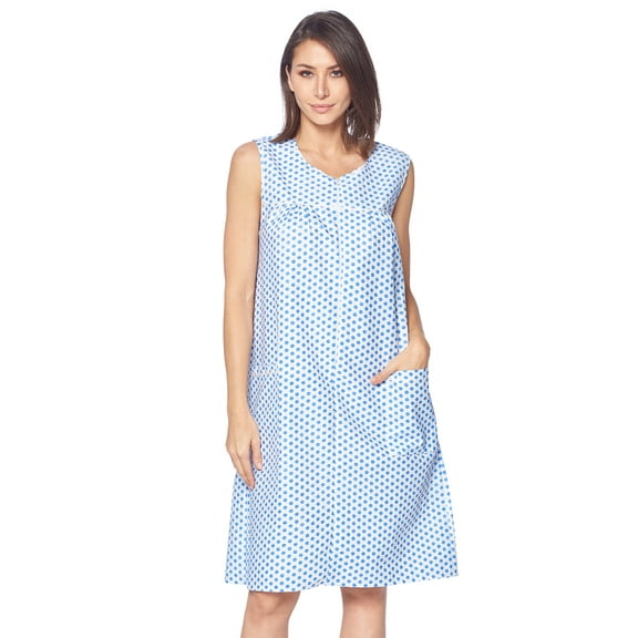 Casual Nights Women's Zipper Front House Dress Sleeveless Seersucker Housecoat Duster Lounger