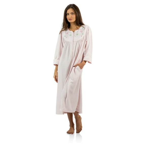 Casual Nights Women's Zipper Front Jacquard Fleece Long Robe Duster