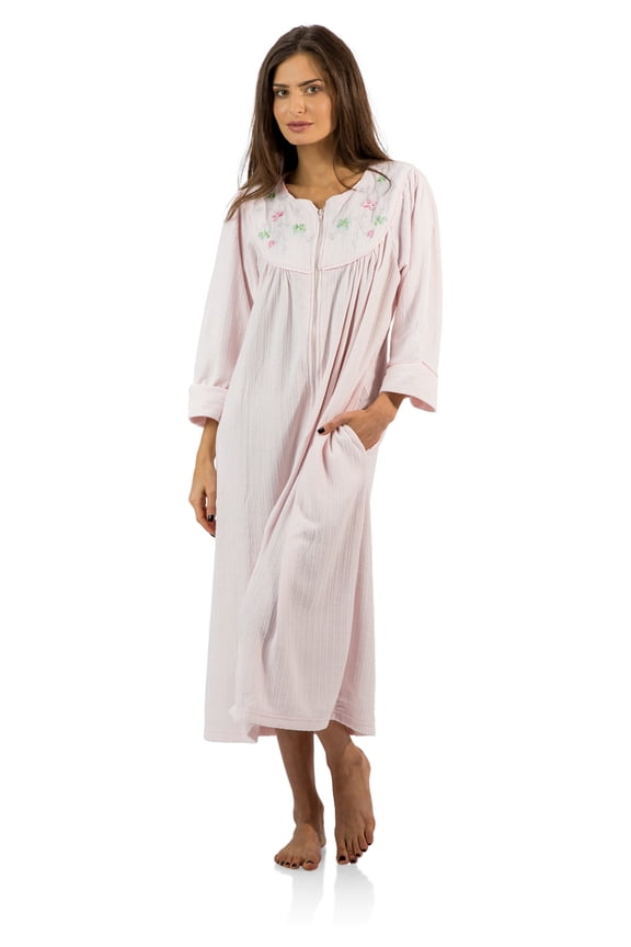 Women's Zipper Front Jacquard Fleece Long Robe Duster