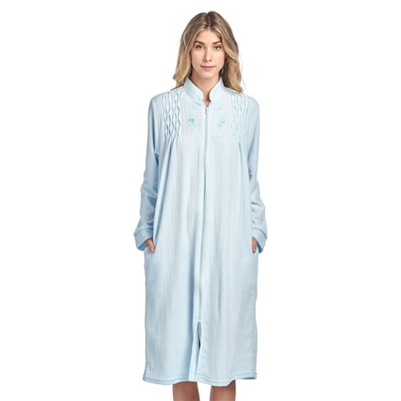 Casual Nights Women's Zipper Front Jacquard Terry Fleece Robe Duster - Blue - X-Large