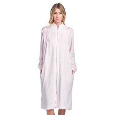 Casual Nights Women's Zipper Front Jacquard Terry Fleece Robe Duster - Soft & Cozy (LA4048)