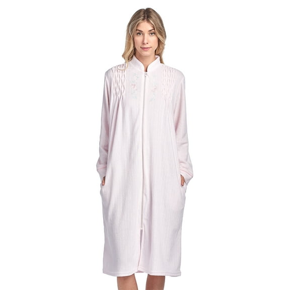 Casual Nights Women's Zipper Front Jacquard Terry Fleece Robe Duster - Pink - Small