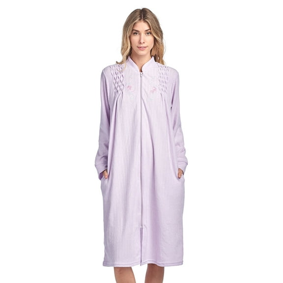 Casual Nights Women's Zipper Front Jacquard Terry Fleece Robe Duster - Purple - XX-Large