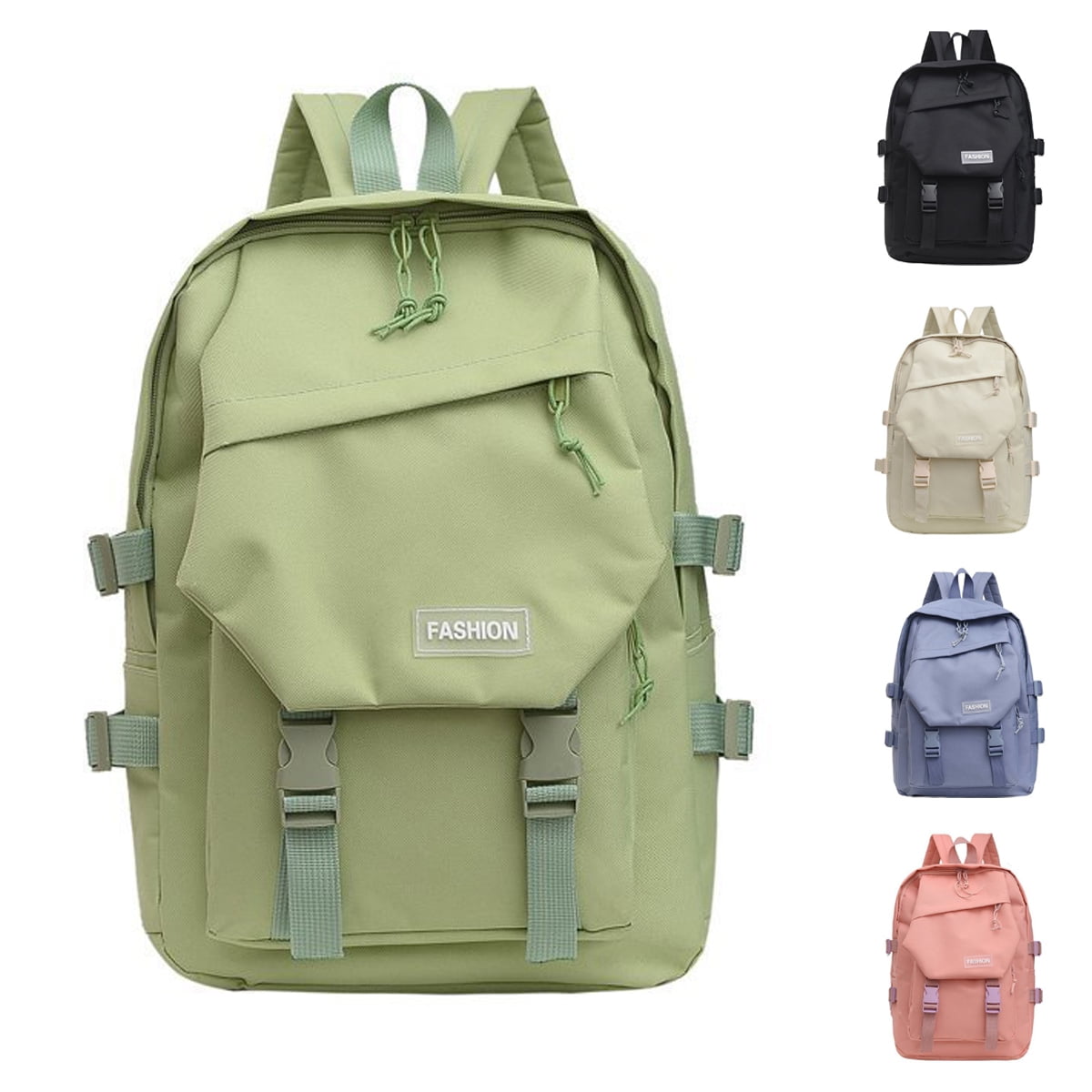 4pcs/set Classic Solid Color Female Casual Travel Backpacks Women Large  Capacity Backpack Kids Schoolbags Girls Student Book bags Preppy Style  School Students Solid Color Large Backpack