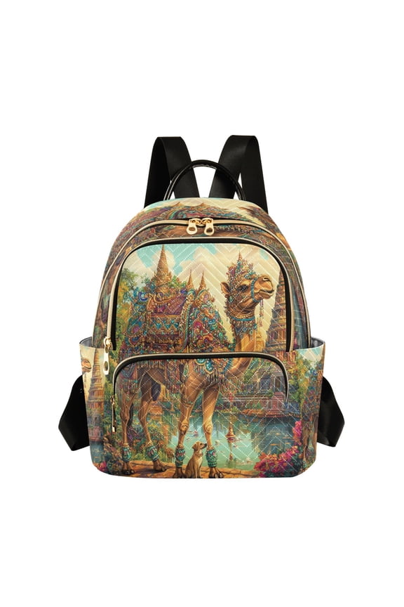 Casual Ornate Camel by Temples Backpack for School,College and Travel, Water Resistant Bookbag,