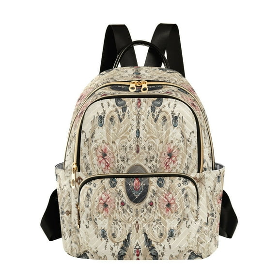 Casual Ornate Floral and Jewel Backpack for School,College and Travel, Water Resistant Bookbag,