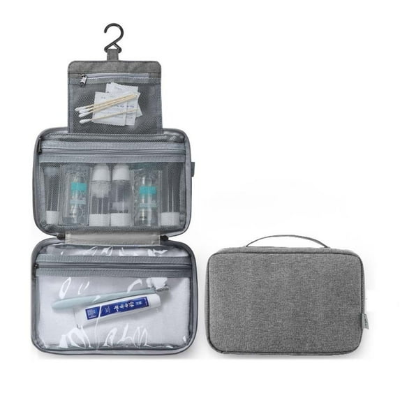Casual Outdoor Foldable Large Capacity Travel Organizer Zipper Bag Hanging Zipper Storage Bags Folded Cosmetic Bags Makeup Bags Storage Toiletry Bag GREY S