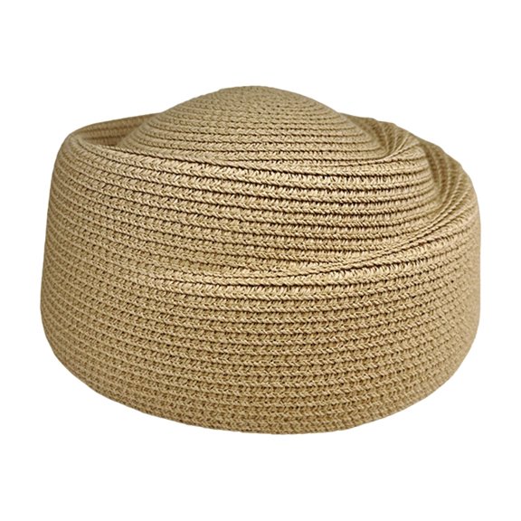 Casual Outfit Straw Hat in Woven Straw with Rounded Crown and Brimless French Cap Profile for Warm Weather Wear