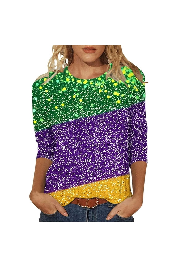 Casual Outfits for Women Carnival Print Short Sleeve V Neck Soft Fabric Fit Stylish Couple Gifts for Him and Her,Purple,L