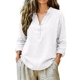 thumbnail image 1 of Casual Outfits for Women Casual Button V Neck Long Sleeve Shirts Oversized Solid Blouses Tops Womens Fashion Clothing, 1 of 4