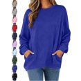 thumbnail image 1 of Casual Oversized Top for Women Crewneck Long Sleeve Textured Pullover Sweatshirt with Pockets, 1 of 7