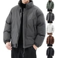 thumbnail image 1 of Casual Packable Coats for Men Stand Collar Full Zip Up Puffer Jackets Oversized Loose Fit Windproof Quilted Winter Coat with Drawstring Hem and Zipper Side Pockets, 1 of 5